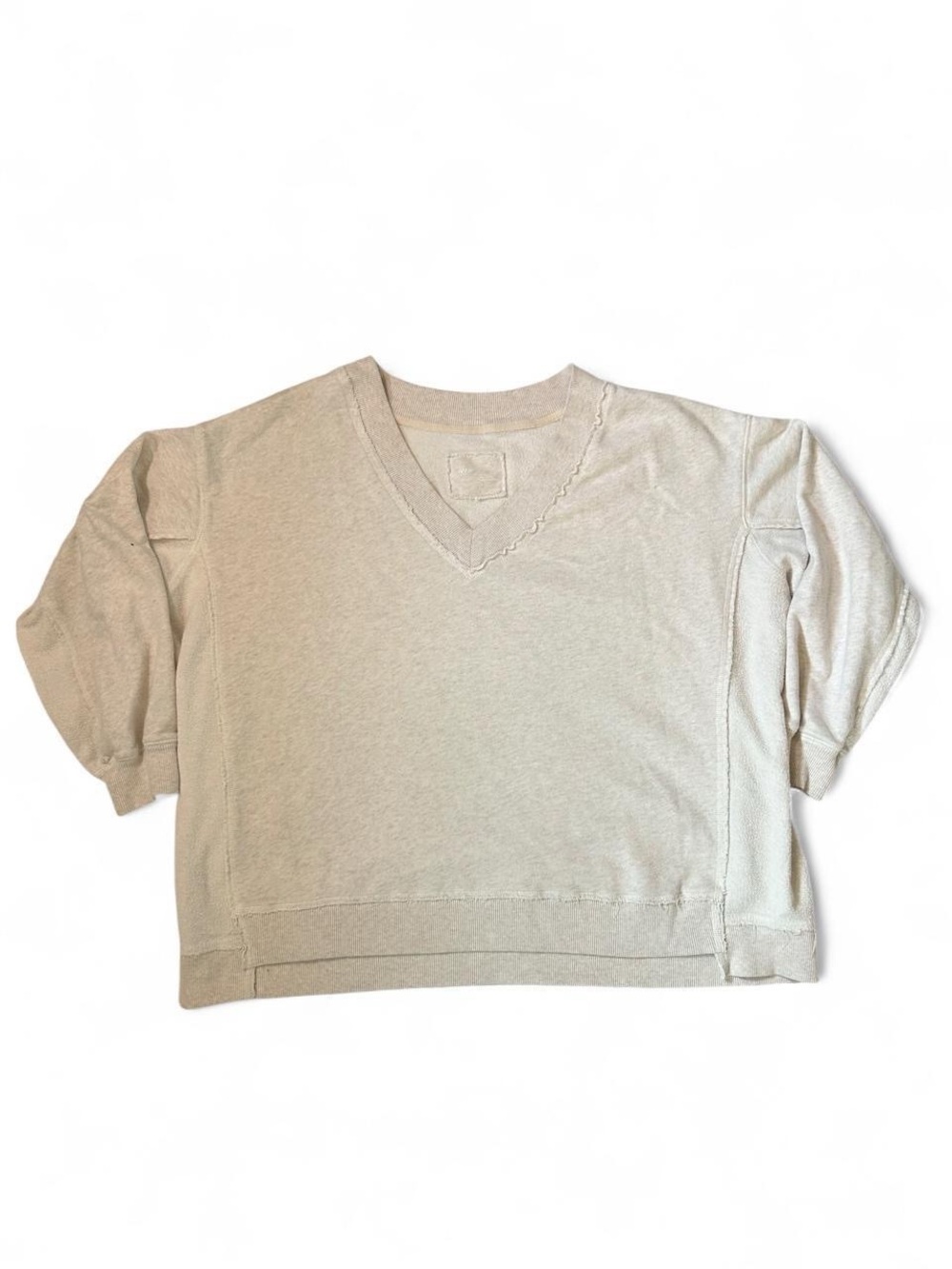 aerie Cream V‑Neck Short Sleeve Pullover